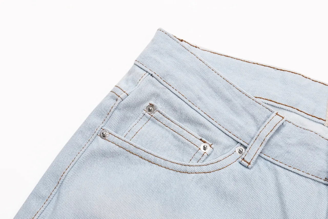 p270 646#Gallery Dept New style oval stitching washed blue stitching straight wide leg jeans American retro casual trousers washed blue S~XL